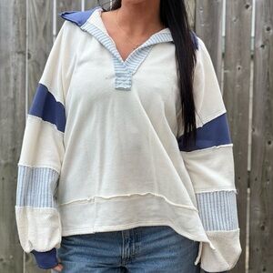 BUCKETLIST Cream and Blue Sweatshirt Top